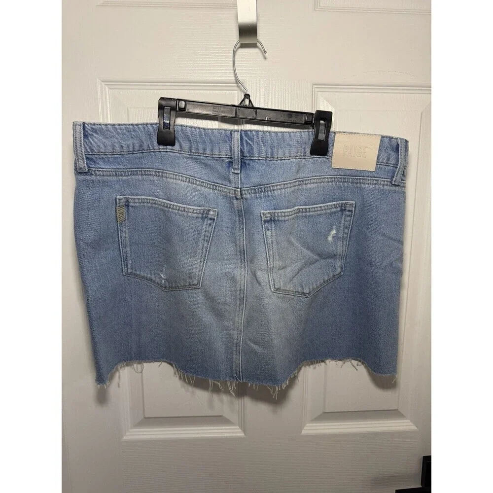 PAIGE Mader Denim Mini Skirt Size 34 Plus Size Distressed Raw Hem NWT